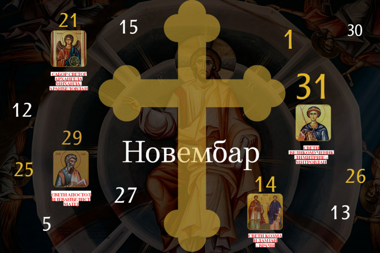 CRKVENI KALENDAR ZA NOVEMBAR 2025.