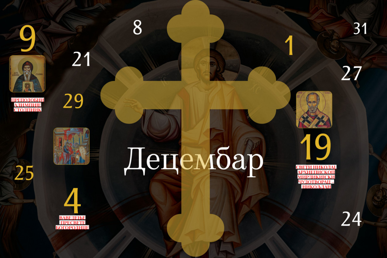 CRKVENI KALENDAR ZA DECEMBAR 2025.