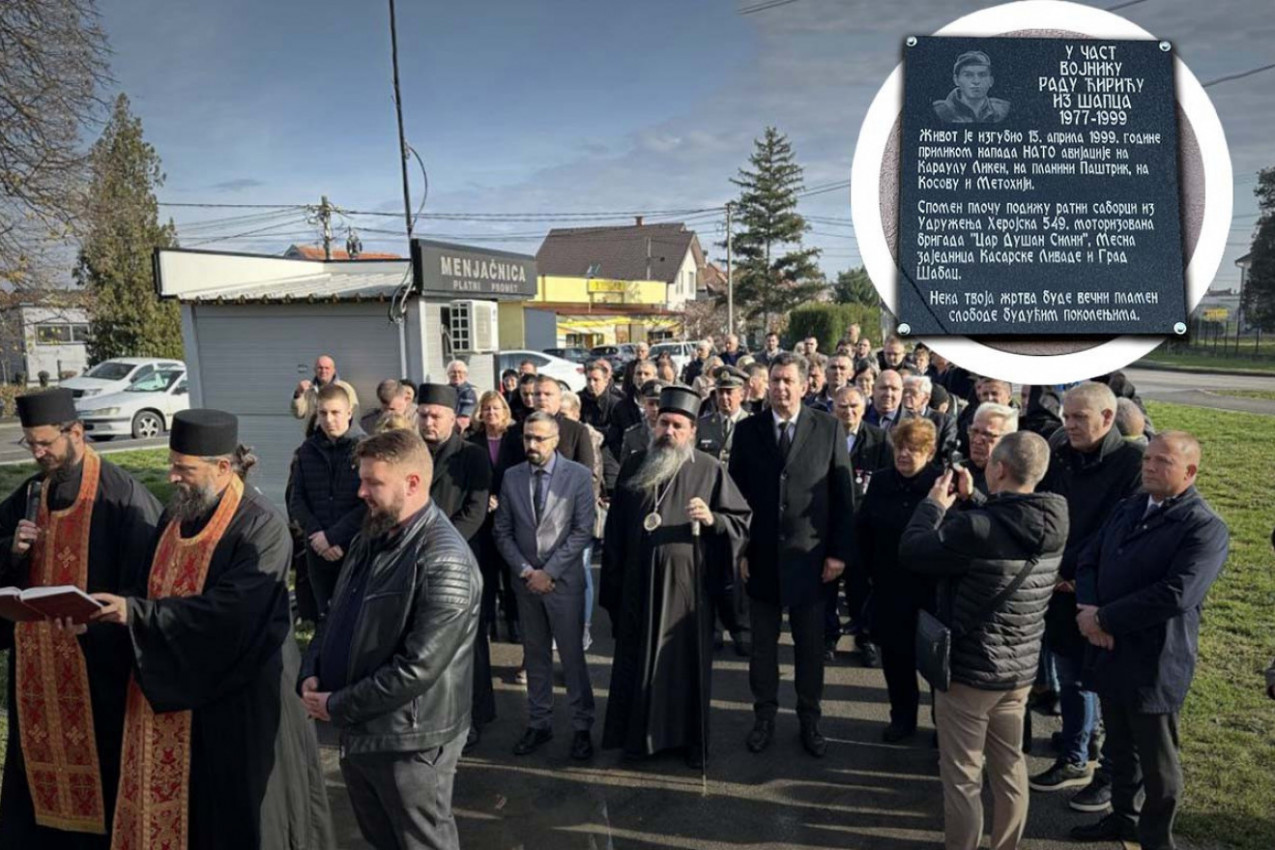 MOLITVA ZA JUNAKA IZ KOMŠILUKA: U Šapcu otkrivena spomen-ploča postradalom Radu Ćiriću koji je na Kosovu život dao za srpstvo i pravoslavlje