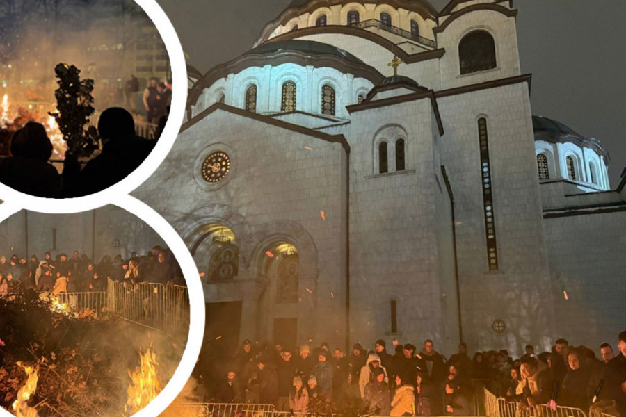 VERNICI U VELIKOM BROJU PRISTIŽU ISPRED HRAMA SVETOG SAVE: Badnjak zapaljen, sve spremno za ponoćnu liturgiju (FOTO, VIDEO)