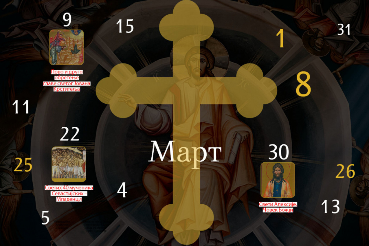 CRKVENI KALENDAR ZA MART 2026.